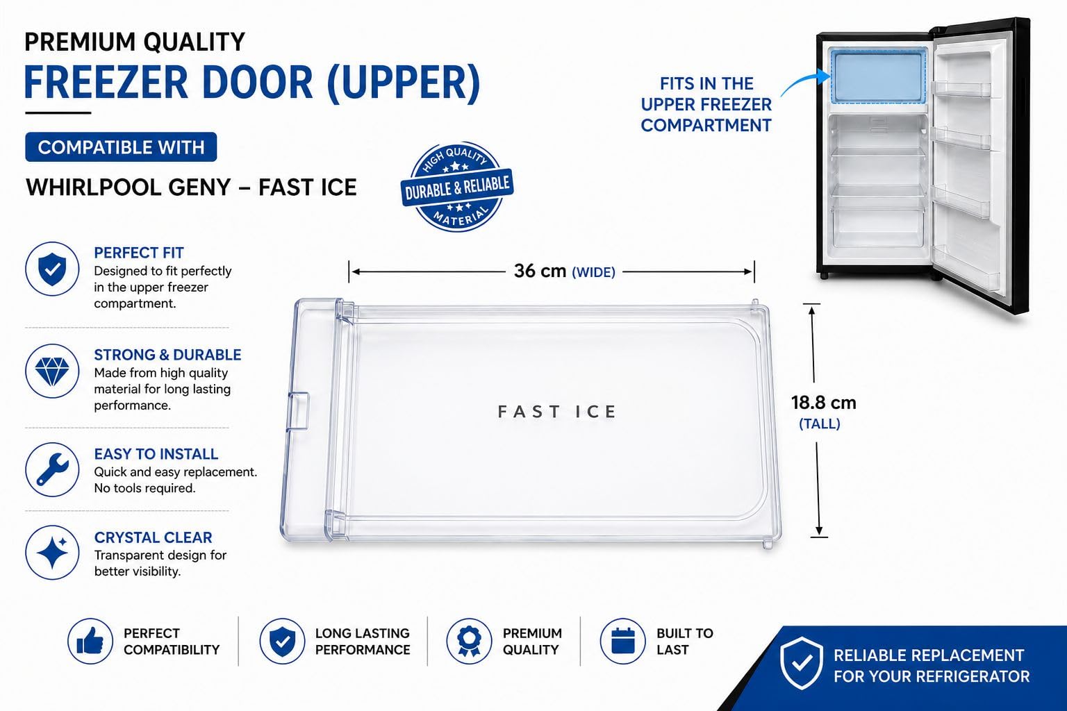 ぷる@ぷろふ ページ Compatible with Whirlpool Freezer Box Door Fast Ice Flap, Clear
